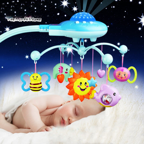 Baby Rattles Toy 0-12 Months Crib Mobile Musical Bed Bell With Sky Stars Rattles Projection Cartoon Early Learning Kids Toys